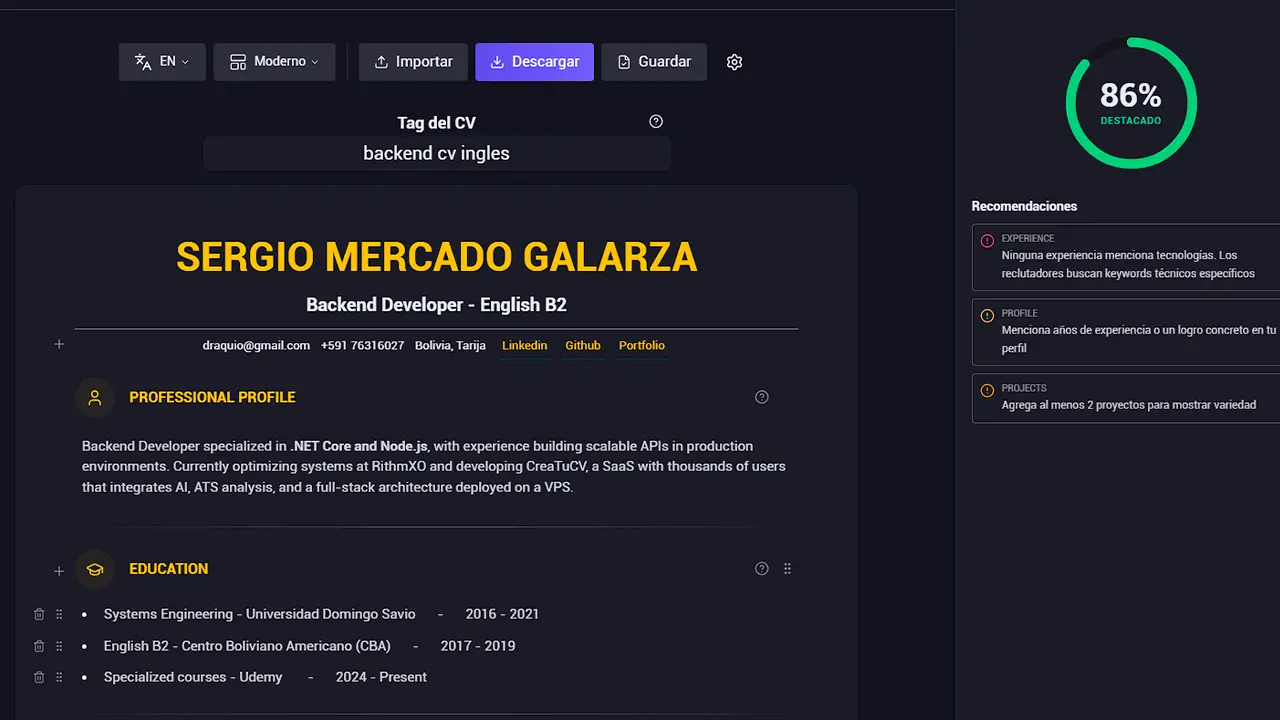 creatucv.dev - Plataforma de CV - 2
